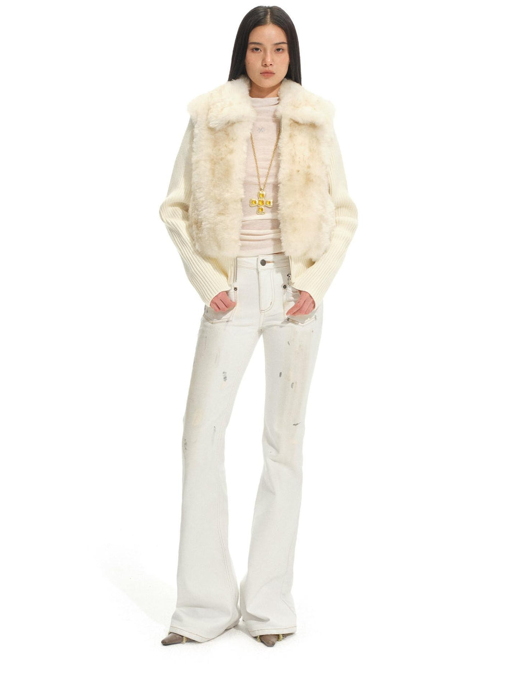 NAWSNOTAWEAR Warm Thick Vintage Loose Fit Vertical Patchwork Fur Zipper Women Short Coat