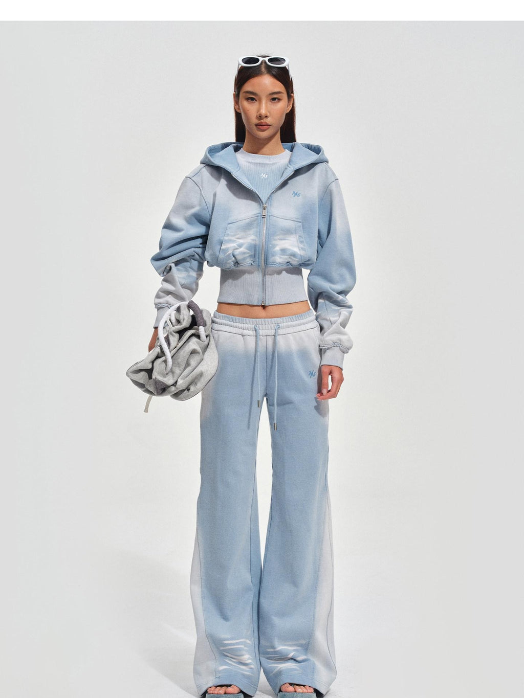 NAWSNOTAWEAR Warm Washed Slim Fit Zip Up Short Hooded Womens Ice Mist Blue Hoodie