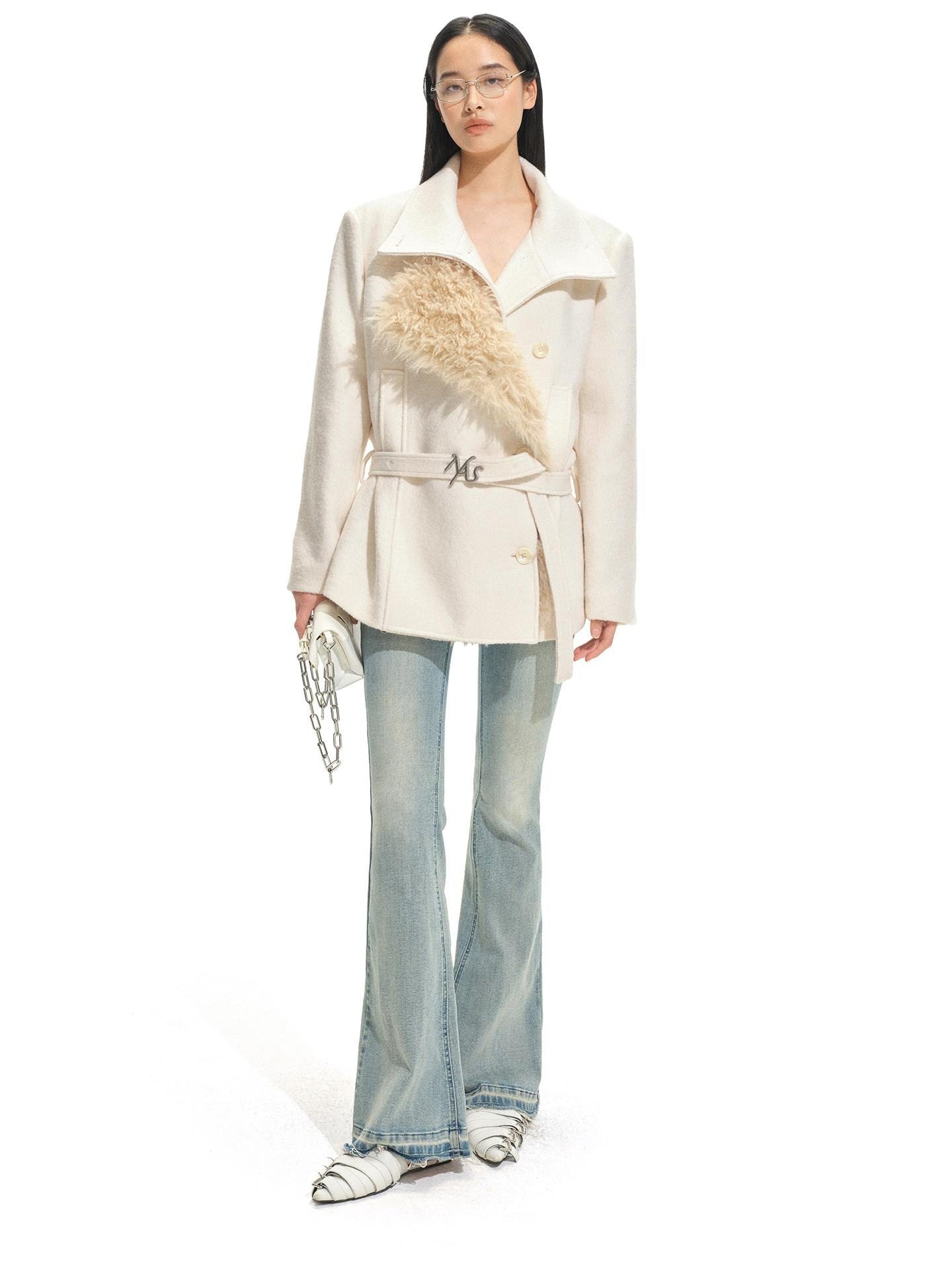 NAWSNOTAWEAR Warm Wool Blend Commuter Double Breasted Notched Lapel Women White Wool Coats