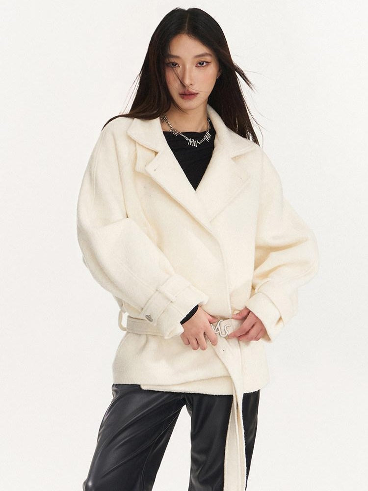 NAWSNOTAWEAR Warm Wool Blend Commuter Raglan Stand Collar Women Solid Wool Coats