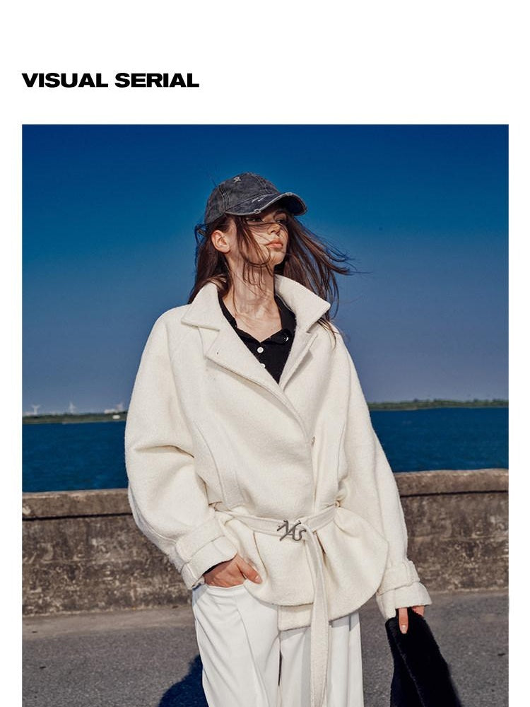 NAWSNOTAWEAR Warm Wool Blend Commuter Raglan Stand Collar Women Solid Wool Coats