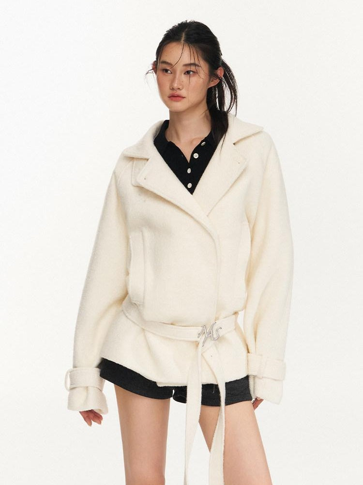 NAWSNOTAWEAR Warm Wool Blend Commuter Raglan Stand Collar Women Solid Wool Coats