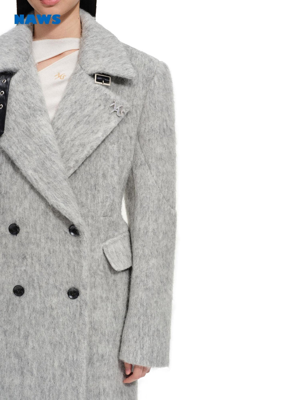 NAWSNOTAWEAR Warm Wool Blend Longline Lapel Casual Coat For Young Women Smoky Gray Wool Coats