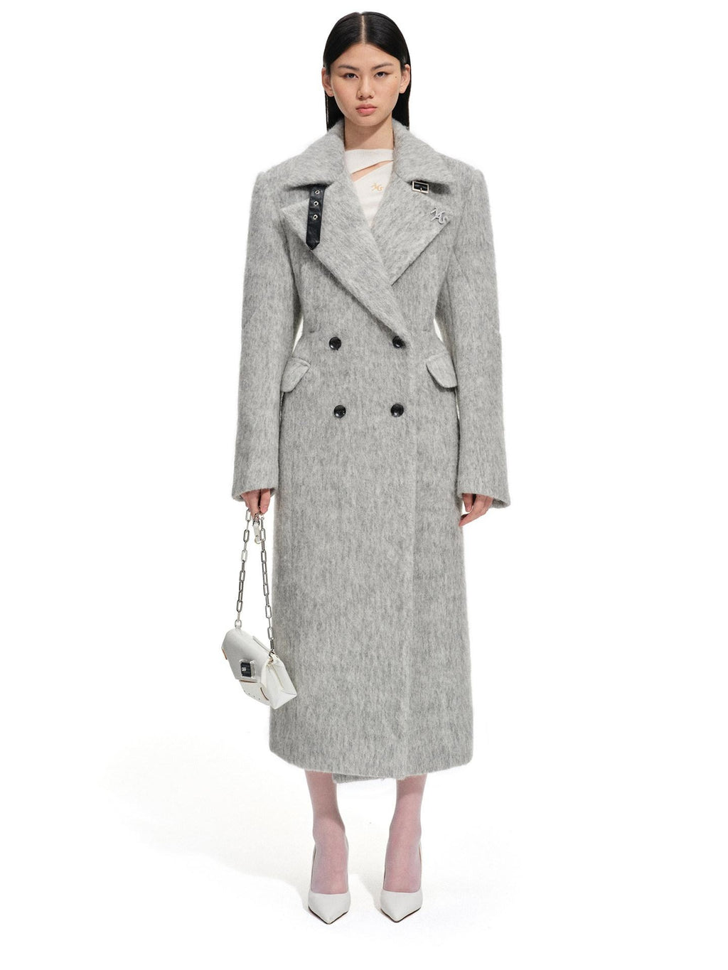 NAWSNOTAWEAR Warm Wool Blend Longline Lapel Casual Coat For Young Women Smoky Gray Wool Coats