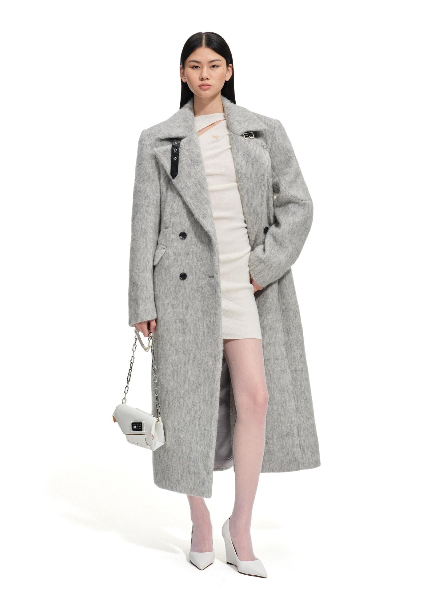 NAWSNOTAWEAR Warm Wool Blend Longline Lapel Casual Coat For Young Women Smoky Gray Wool Coats