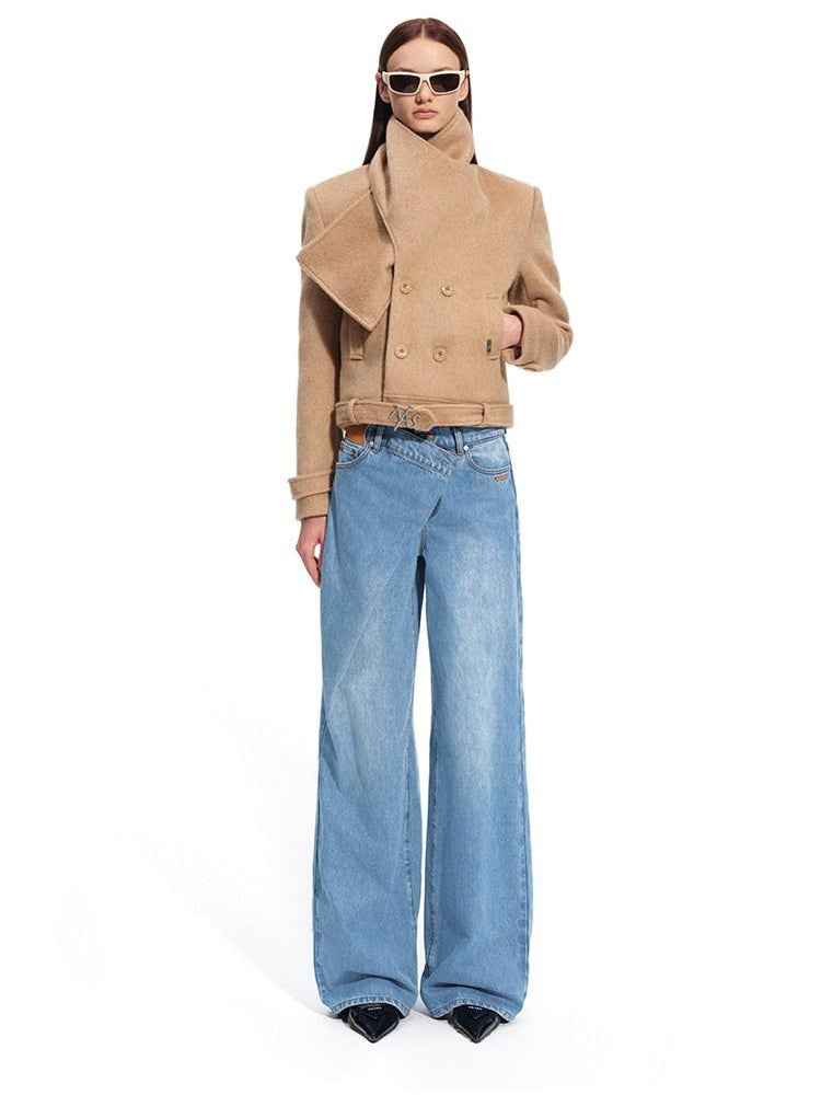 NAWSNOTAWEAR Warm Wool Blend Short Stand Collar Straight Fit Commuter Women Wool Coats