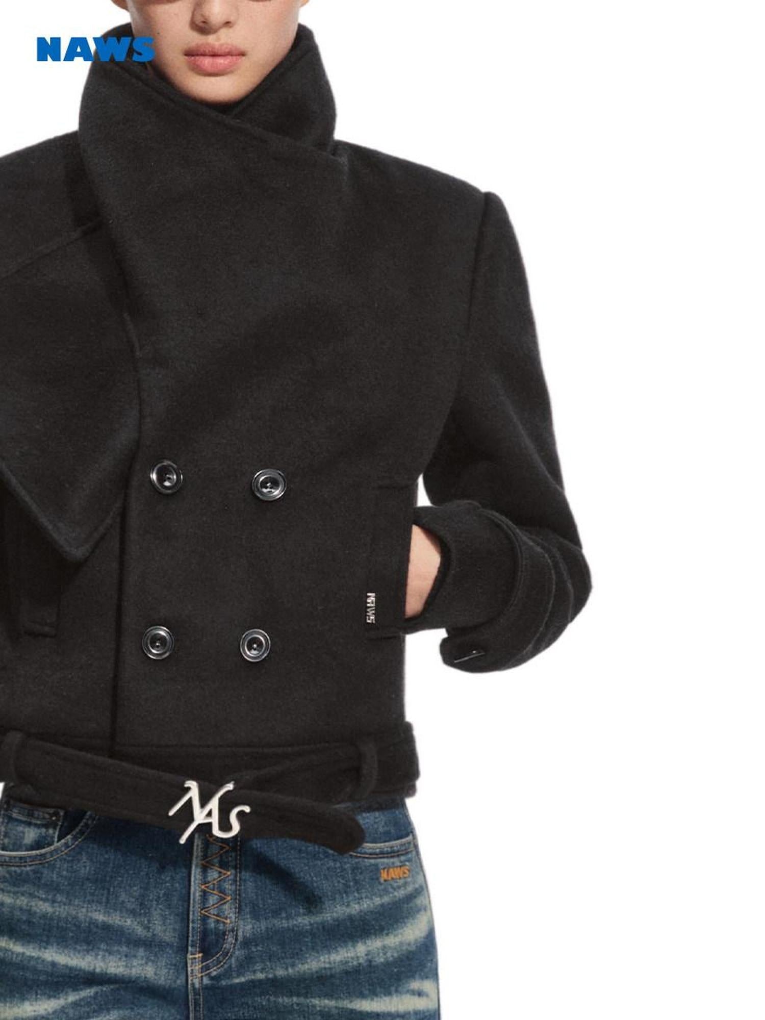 NAWSNOTAWEAR Warm Wool Blend Short Stand Collar Straight Fit Commuter Women Wool Coats