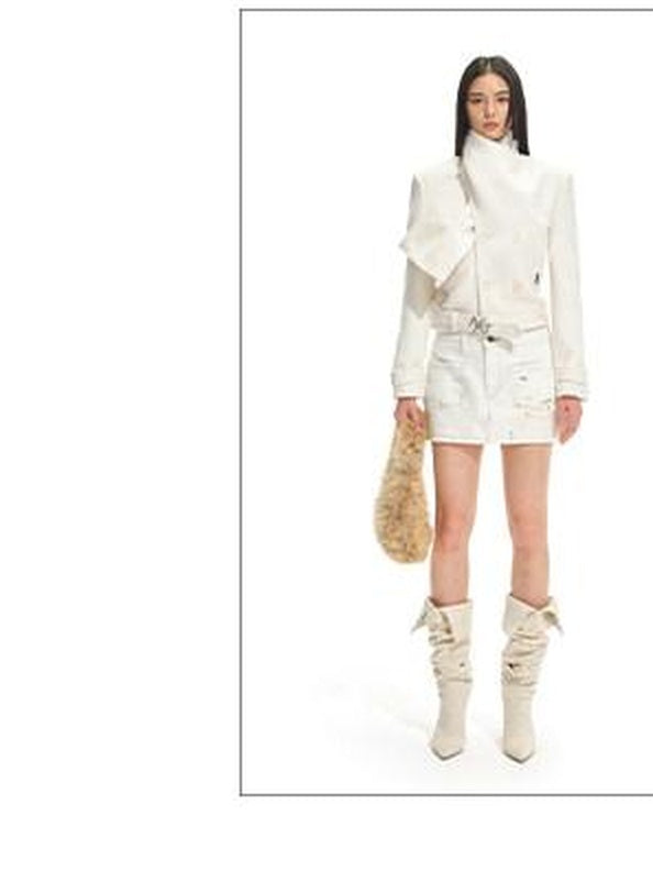 NAWSNOTAWEAR Warm Wool Blend Short Stand Collar Straight Fit Commuter Women Wool Coats