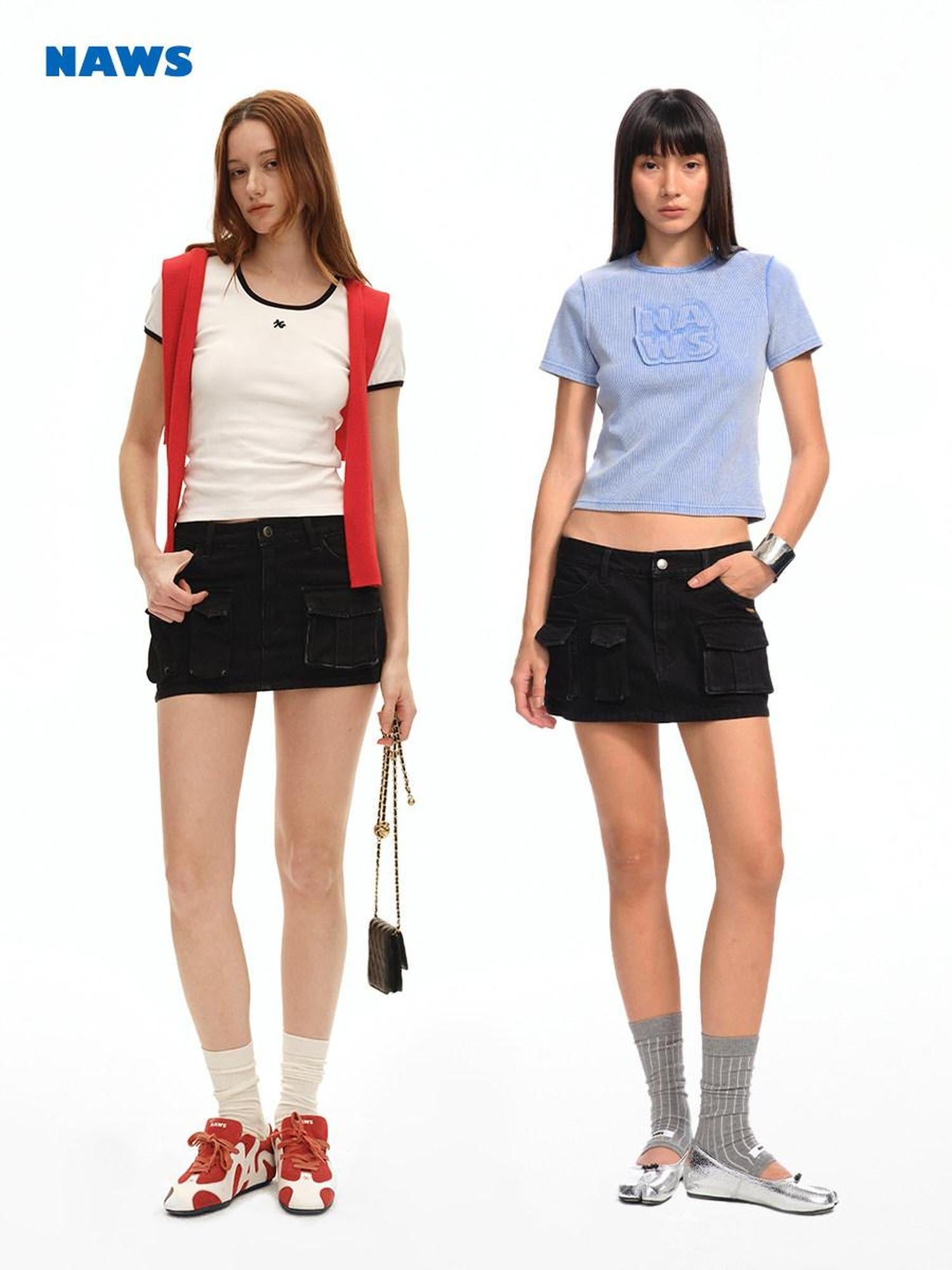 NAWSNOTAWEAR Washed Cotton Lined Low Waist Asymmetric Hline Casual Women Citywalk Mini Skirts