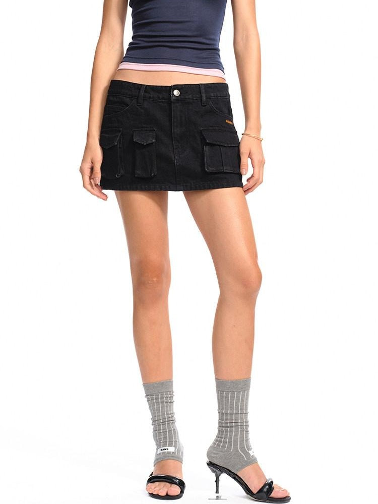 NAWSNOTAWEAR Washed Cotton Lined Low Waist Asymmetric Hline Casual Women Citywalk Mini Skirts