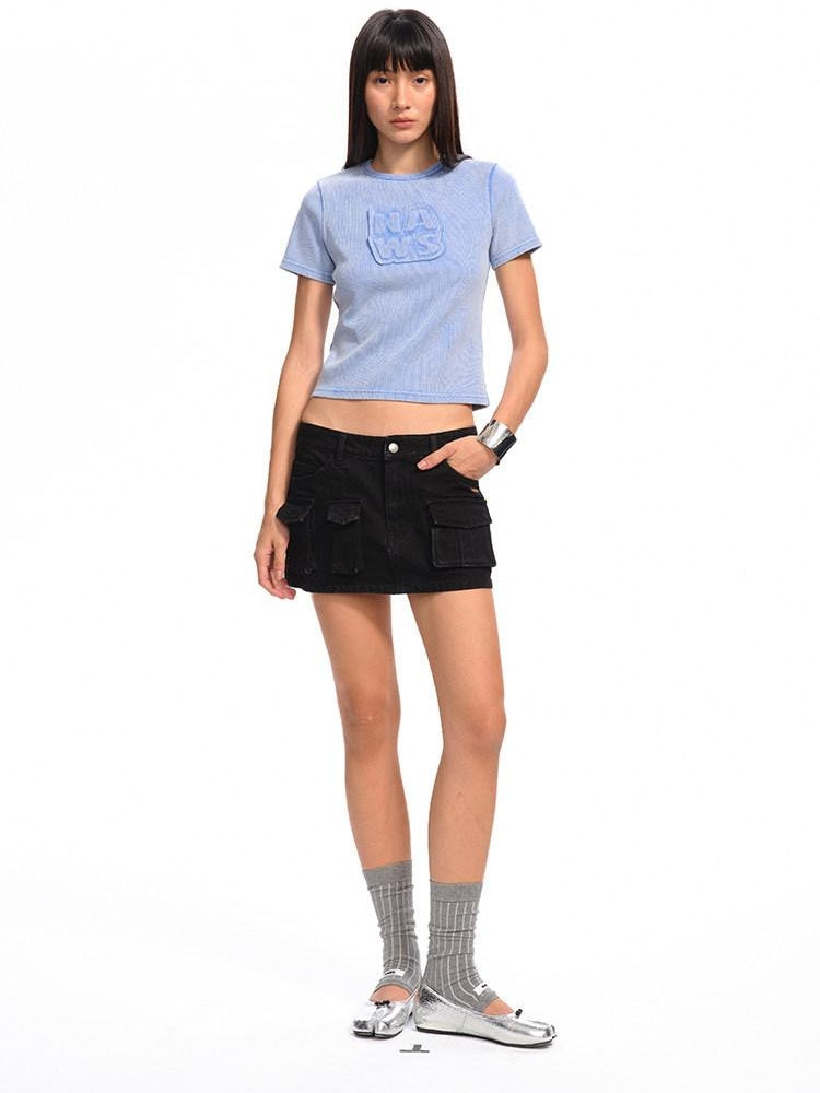 NAWSNOTAWEAR Washed Cotton Lined Low Waist Asymmetric Hline Casual Women Citywalk Mini Skirts