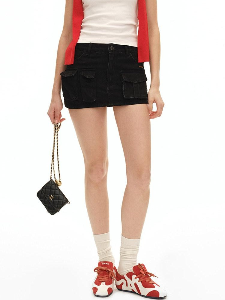 NAWSNOTAWEAR Washed Cotton Lined Low Waist Asymmetric Hline Casual Women Citywalk Mini Skirts