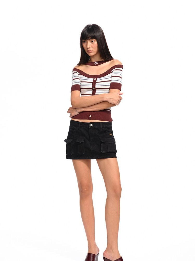 NAWSNOTAWEAR Washed Cotton Lined Low Waist Asymmetric Hline Casual Women Citywalk Mini Skirts