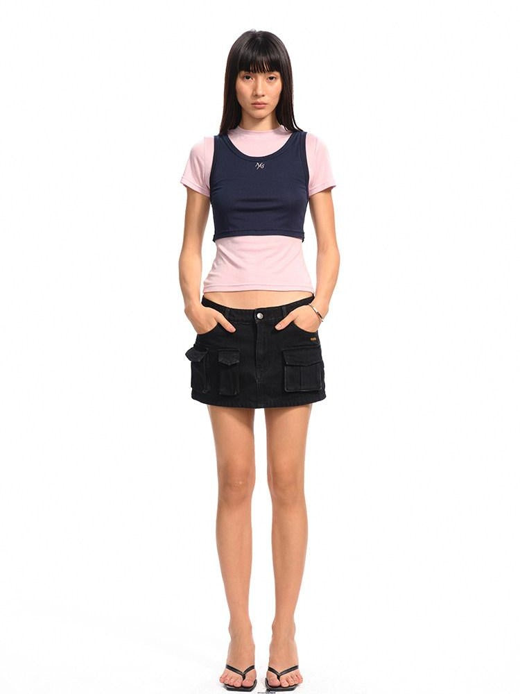 NAWSNOTAWEAR Washed Cotton Lined Low Waist Asymmetric Hline Casual Women Citywalk Mini Skirts