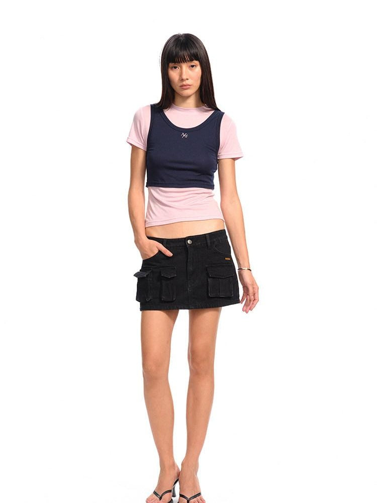 NAWSNOTAWEAR Washed Cotton Lined Low Waist Asymmetric Hline Casual Women Citywalk Mini Skirts