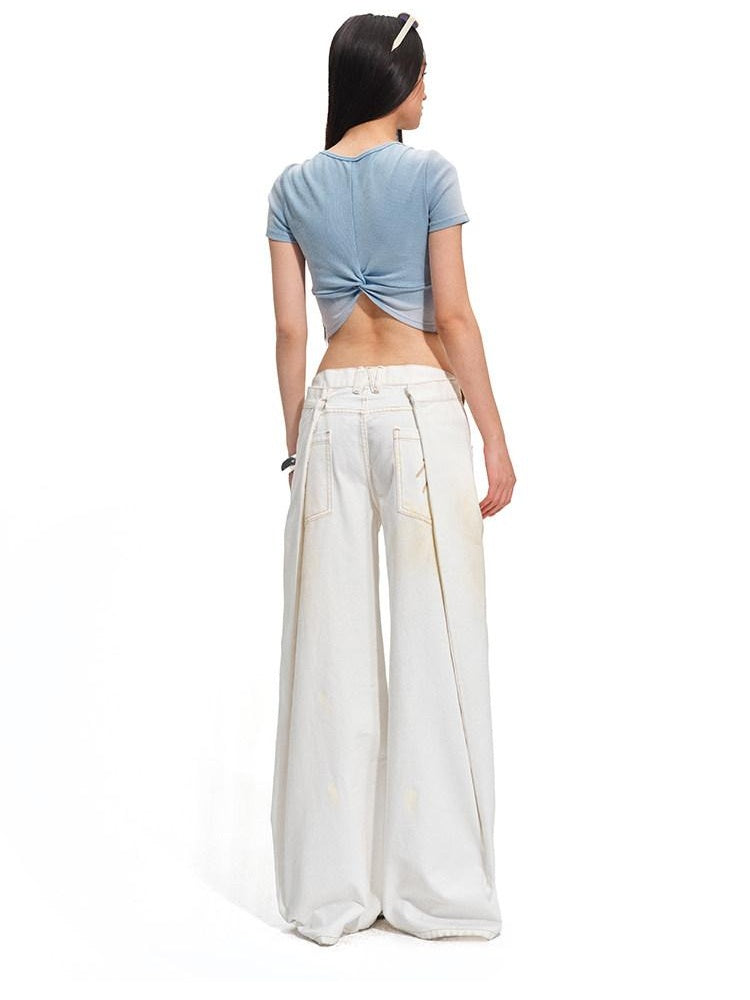 NAWSNOTAWEAR Washed Cotton Low Rise Loose Fit Button Fly For Women Snow White Wide Leg Jeans