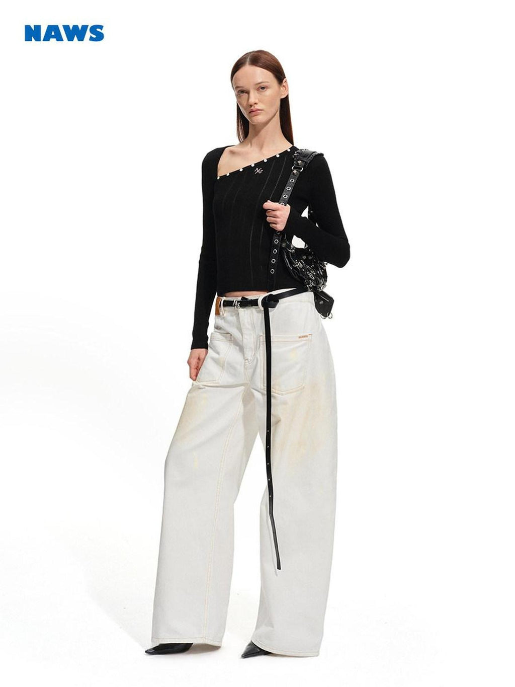NAWSNOTAWEAR Washed Cotton Low Rise Loose Fit Button Fly For Women Snow White Wide Leg Jeans