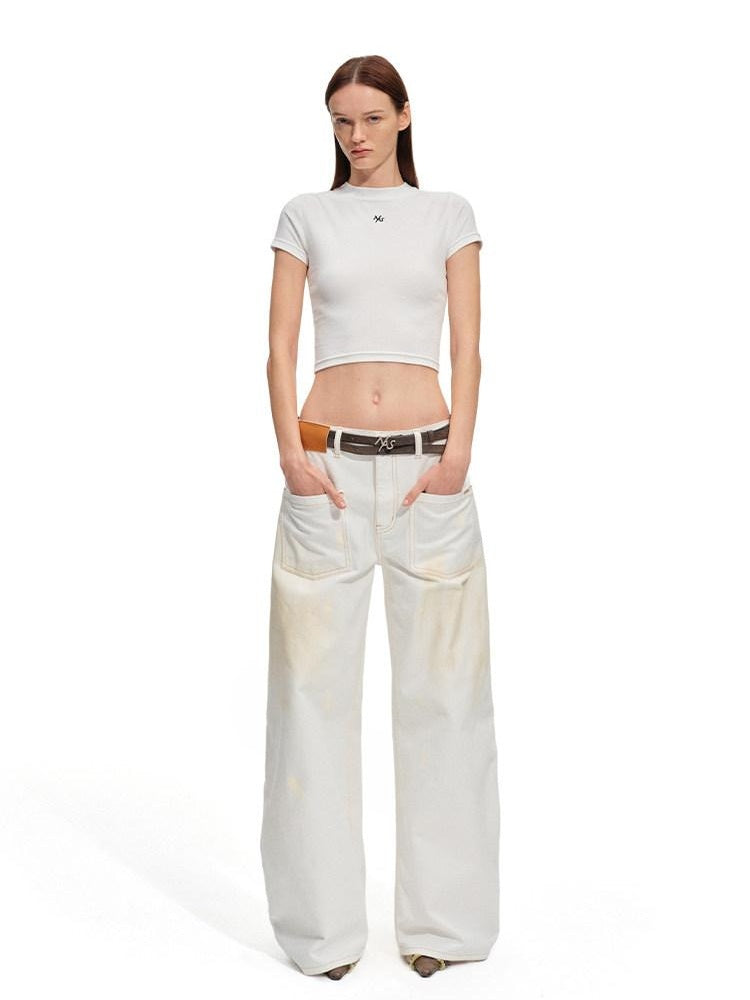 NAWSNOTAWEAR Washed Cotton Low Rise Loose Fit Button Fly For Women Snow White Wide Leg Jeans