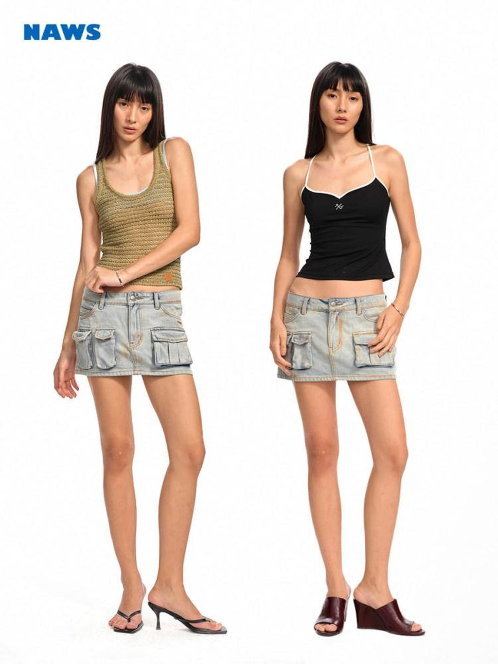NAWSNOTAWEAR Washed Cotton Low Waist Asymmetric H Line Casual Women Citywalk Mini Skirts