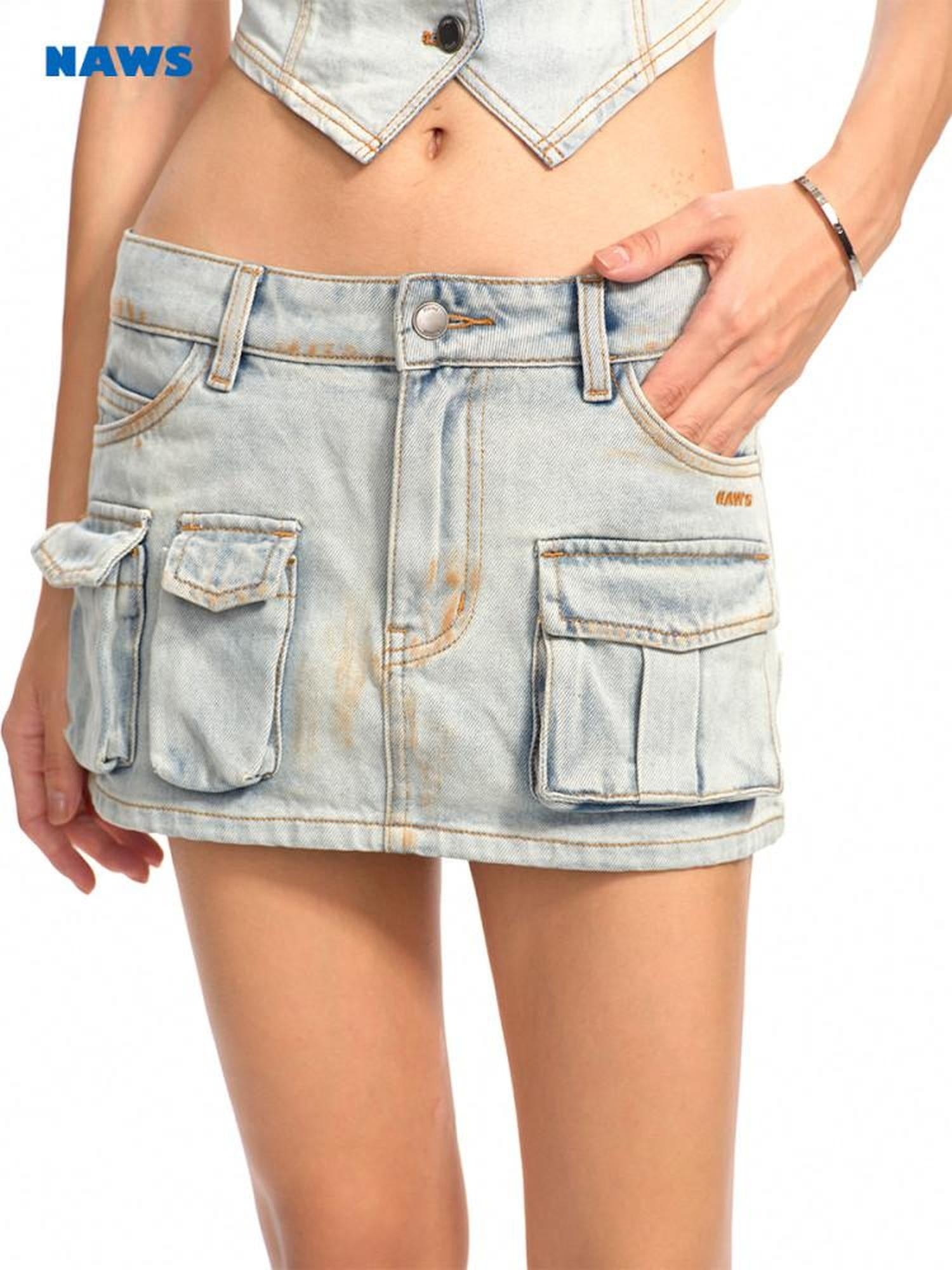 NAWSNOTAWEAR Washed Cotton Low Waist Asymmetric H Line Casual Women Citywalk Mini Skirts