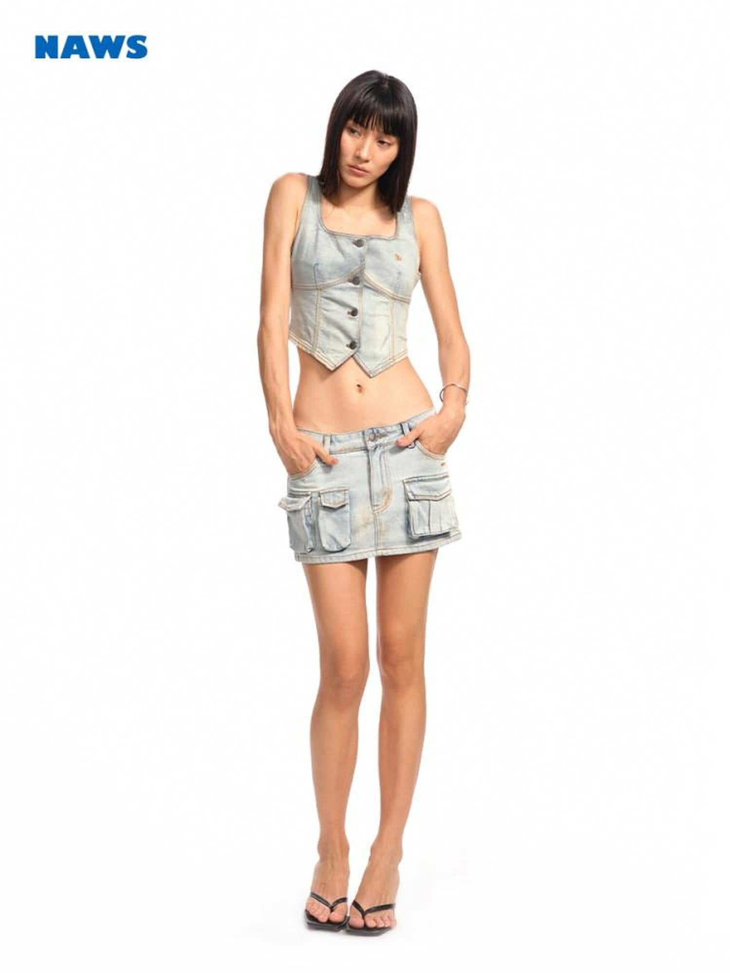 NAWSNOTAWEAR Washed Cotton Low Waist Asymmetric H Line Casual Women Citywalk Mini Skirts