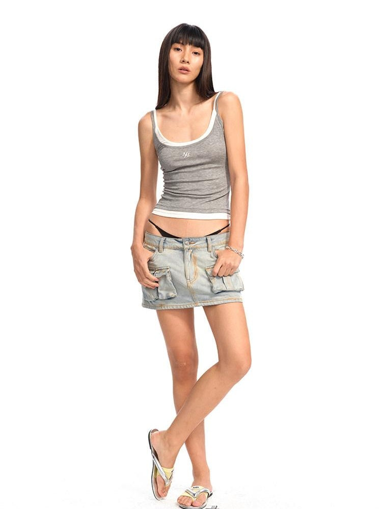 NAWSNOTAWEAR Washed Cotton Low Waist Asymmetric H Line Casual Women Citywalk Mini Skirts