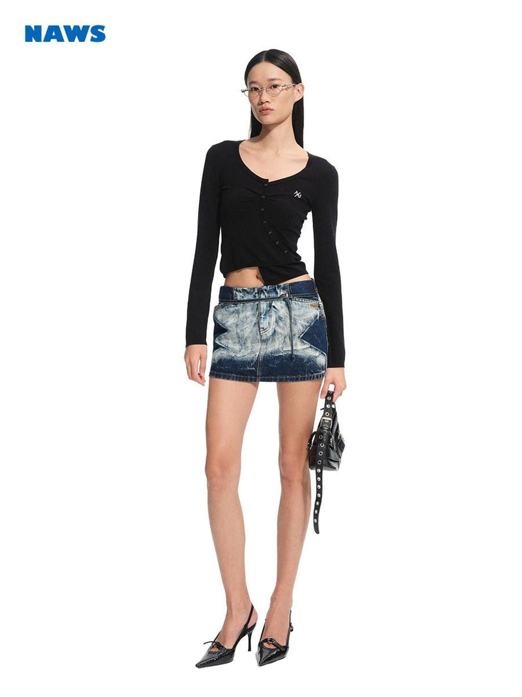 NAWSNOTAWEAR Washed Cotton Ruched Low Rise Bodycon Casual Women Storm Blue Mini Skirts