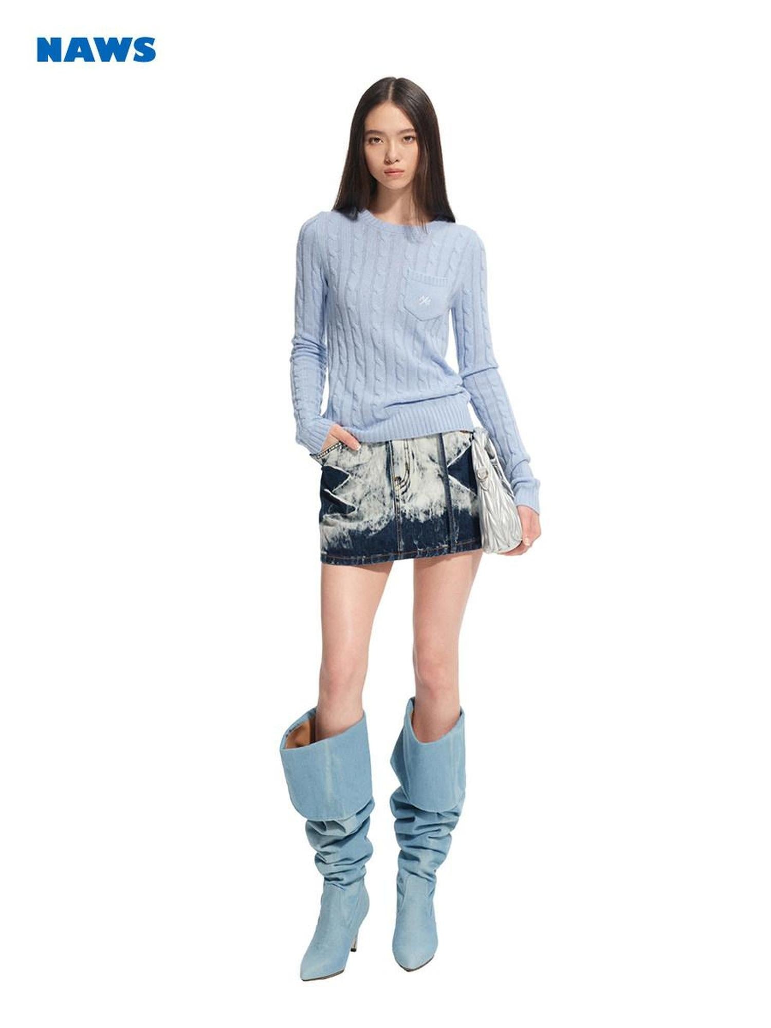 NAWSNOTAWEAR Washed Cotton Ruched Low Rise Bodycon Casual Women Storm Blue Mini Skirts