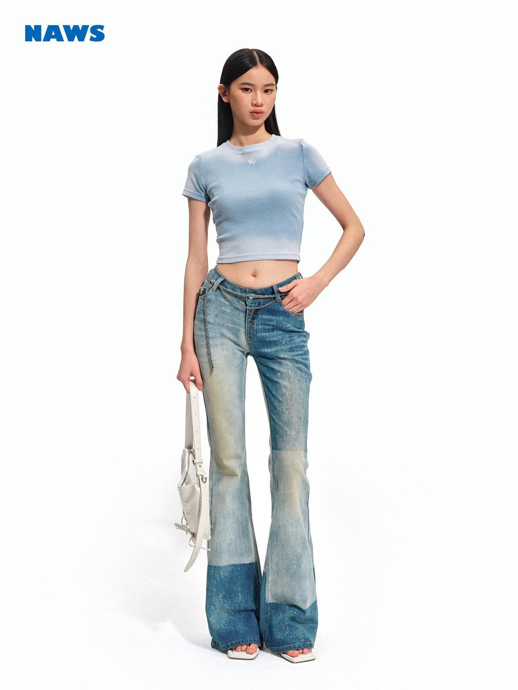 NAWSNOTAWEAR Washed High Stretch Slight Flare Natural Waist Galaxy Blue Flared Jeans