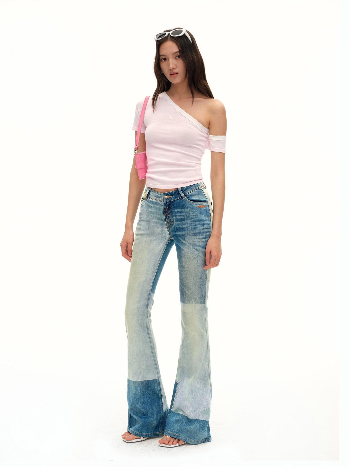 NAWSNOTAWEAR Washed High Stretch Slight Flare Natural Waist Galaxy Blue Flared Jeans