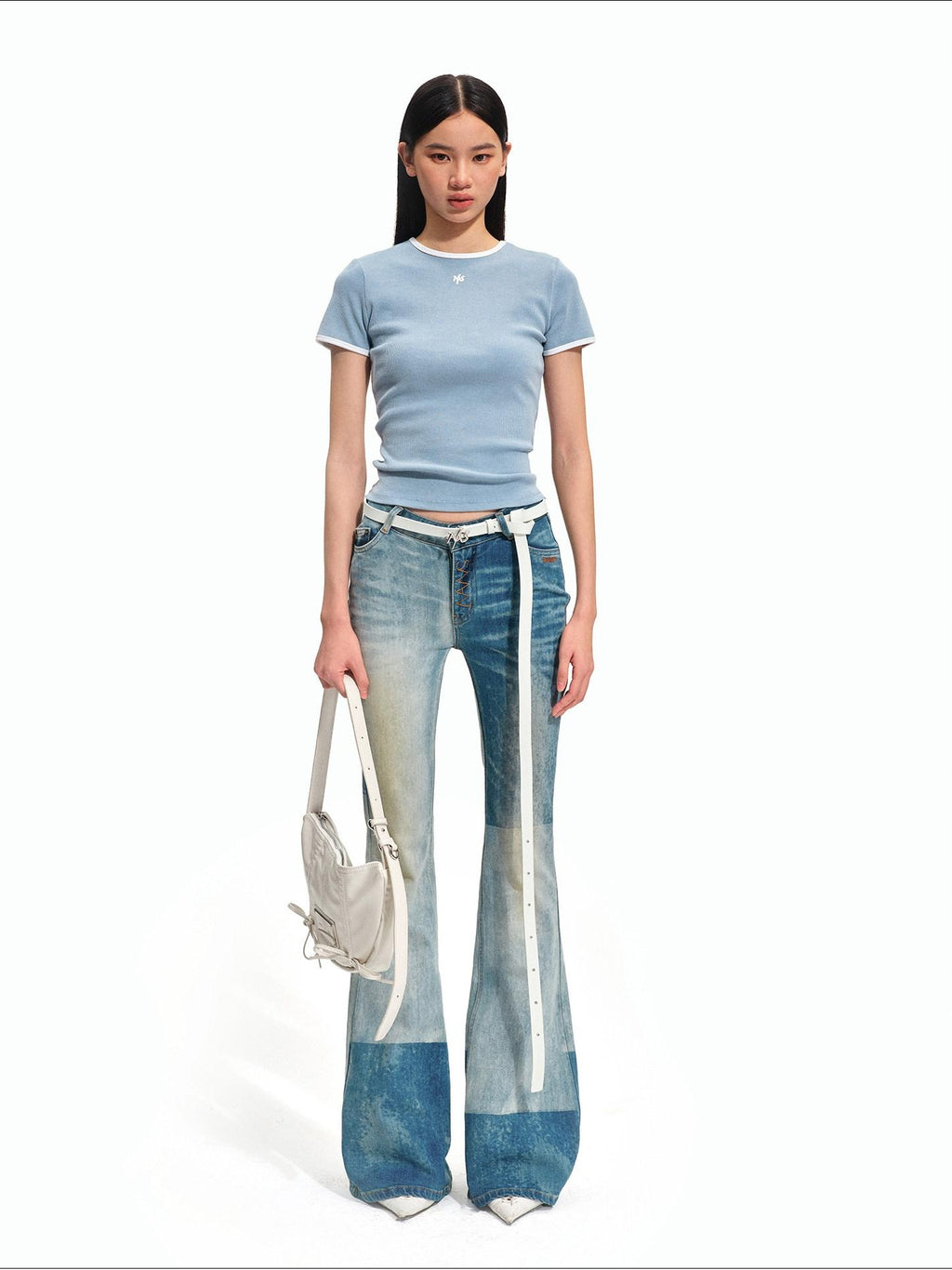 NAWSNOTAWEAR Washed High Stretch Slight Flare Natural Waist Galaxy Blue Flared Jeans