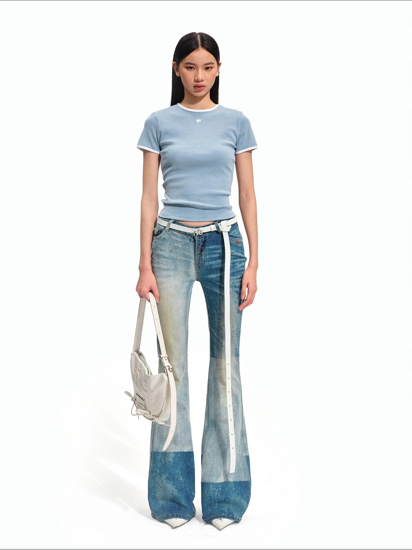 NAWSNOTAWEAR Washed High Stretch Slight Flare Natural Waist Galaxy Blue Flared Jeans