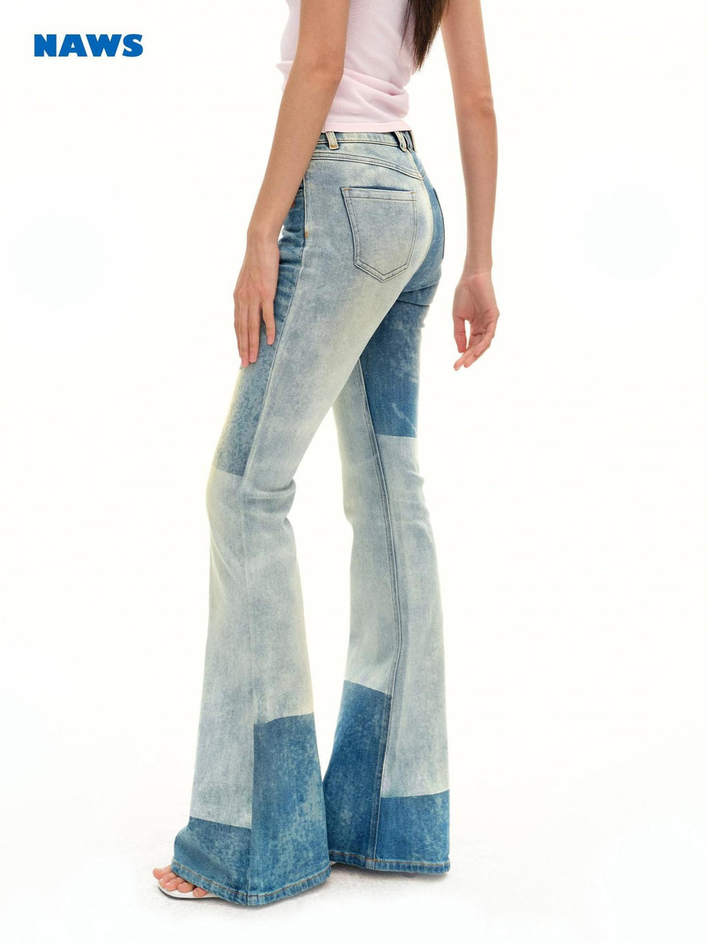 NAWSNOTAWEAR Washed High Stretch Slight Flare Natural Waist Galaxy Blue Flared Jeans