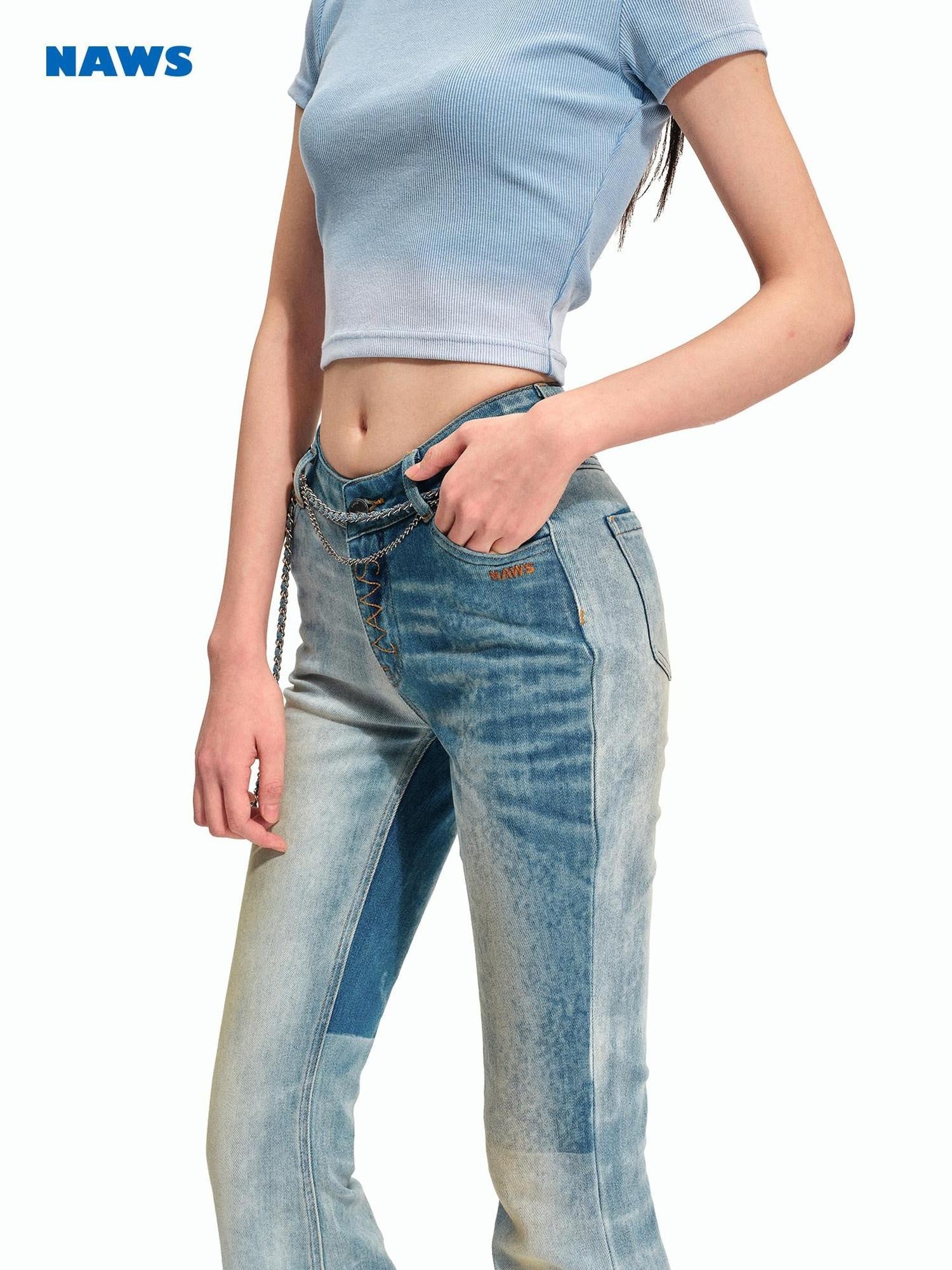 NAWSNOTAWEAR Washed High Stretch Slight Flare Natural Waist Galaxy Blue Flared Jeans