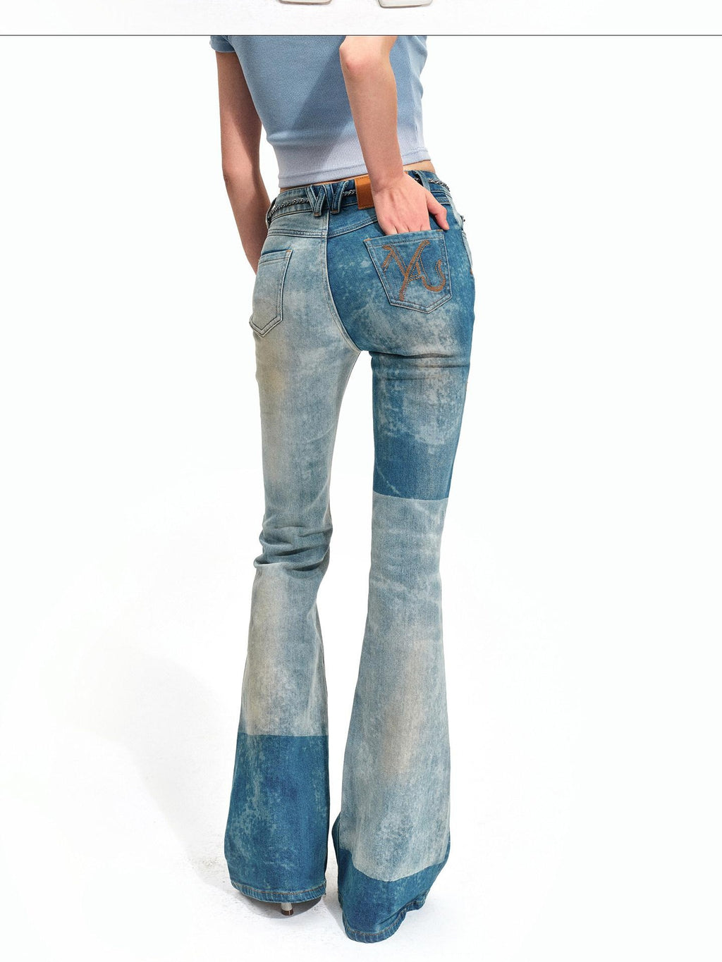 NAWSNOTAWEAR Washed High Stretch Slight Flare Natural Waist Galaxy Blue Flared Jeans