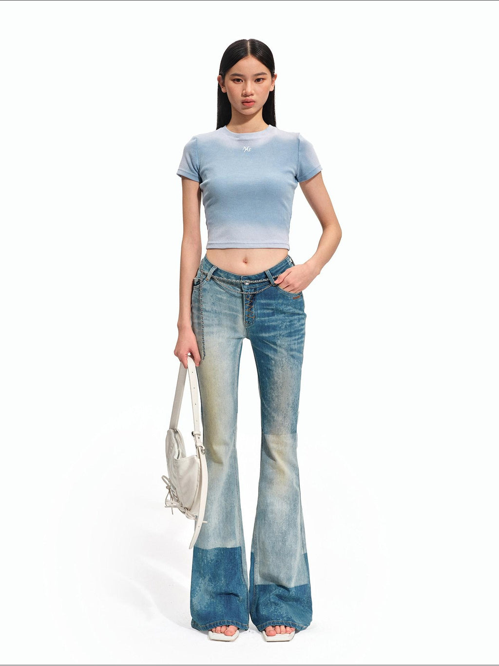 NAWSNOTAWEAR Washed High Stretch Slight Flare Natural Waist Galaxy Blue Flared Jeans