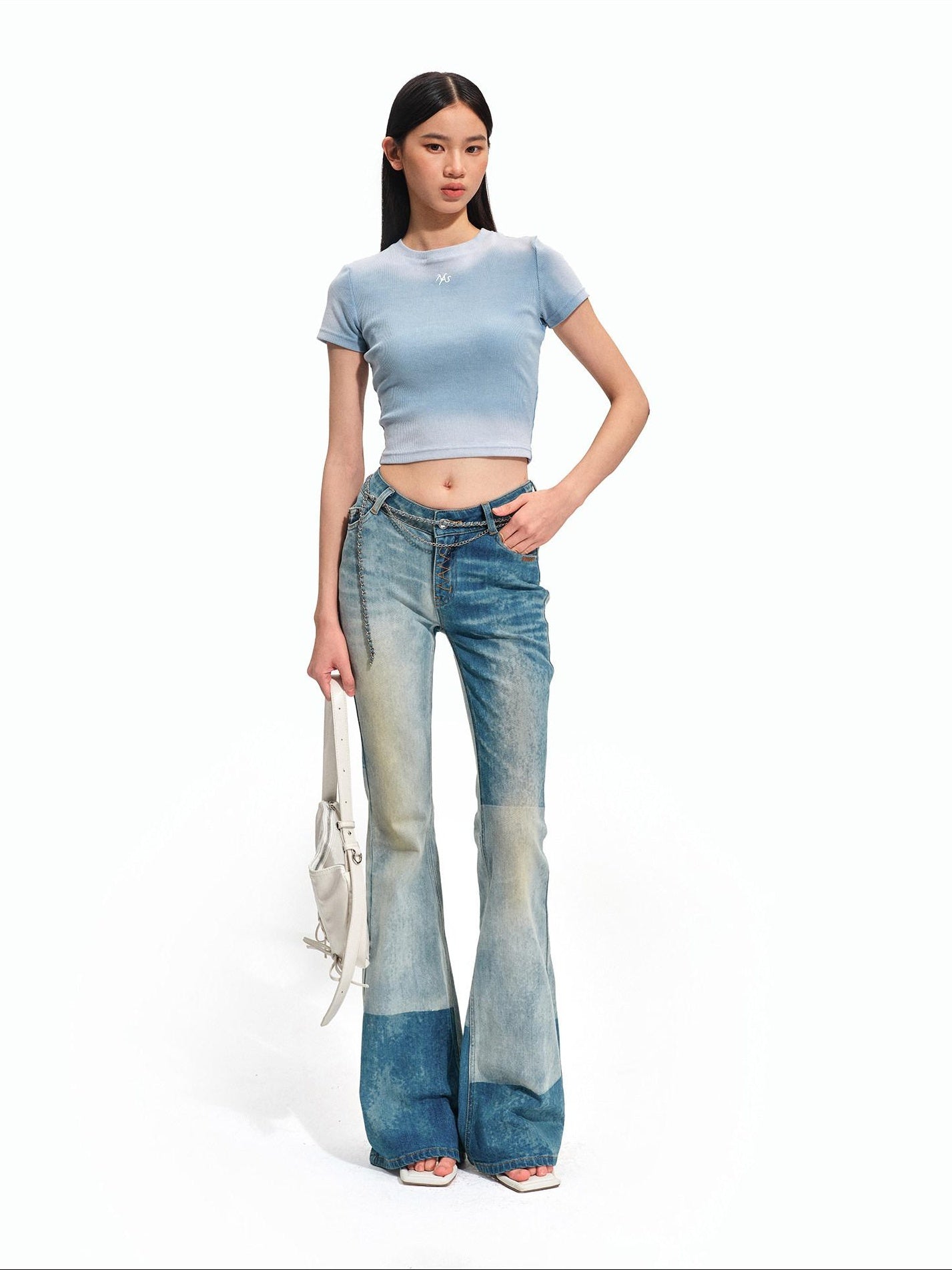 NAWSNOTAWEAR Washed High Stretch Slight Flare Natural Waist Galaxy Blue Flared Jeans