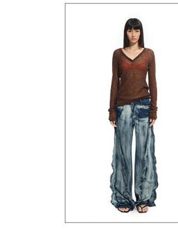 NAWSNOTAWEAR Washed Low Rise Drawstring Loose Cotton Women Storm Blue Straight Leg Jeans