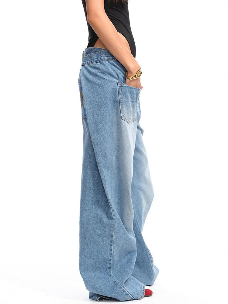 NAWSNOTAWEAR Washed Low Rise Glacier Blue Casual Loose Fit Zipper Wide Leg Jeans