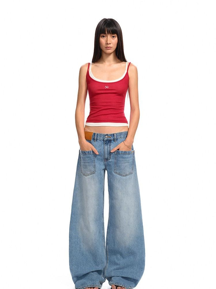 NAWSNOTAWEAR Washed Low Rise Glacier Blue Casual Loose Fit Zipper Wide Leg Jeans
