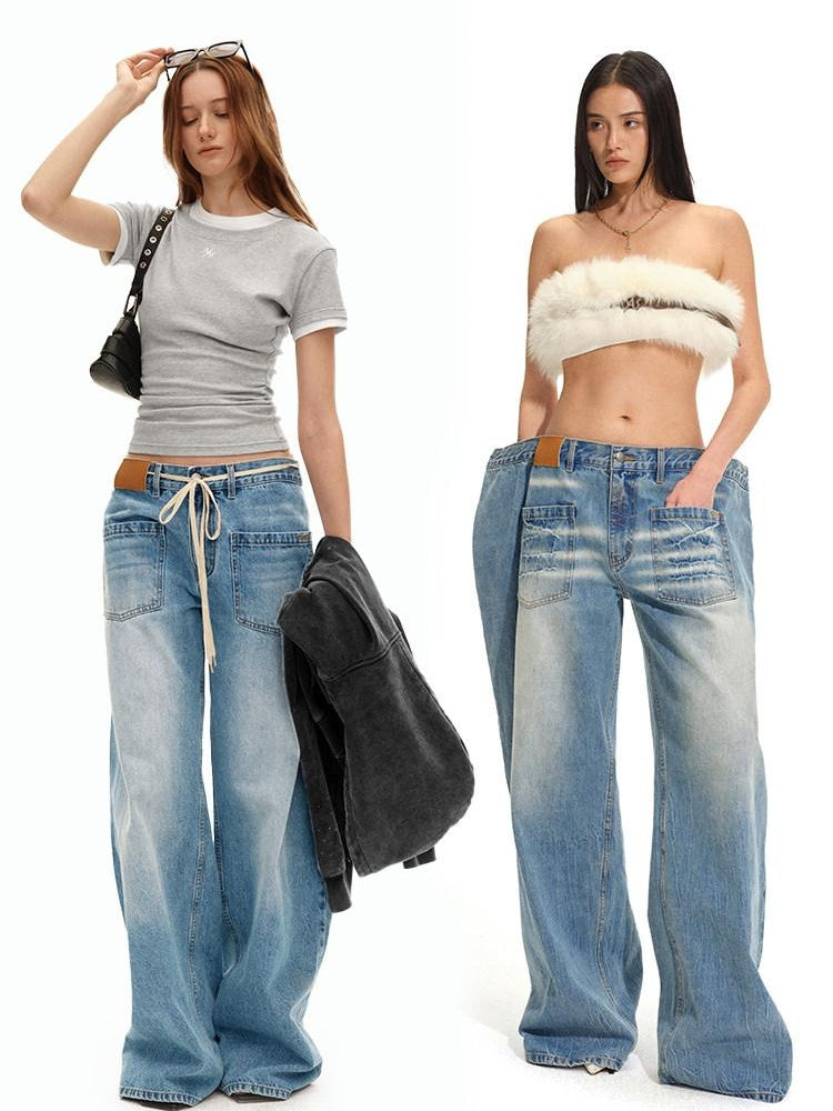 NAWSNOTAWEAR Washed Low Rise Glacier Blue Casual Loose Fit Zipper Wide Leg Jeans