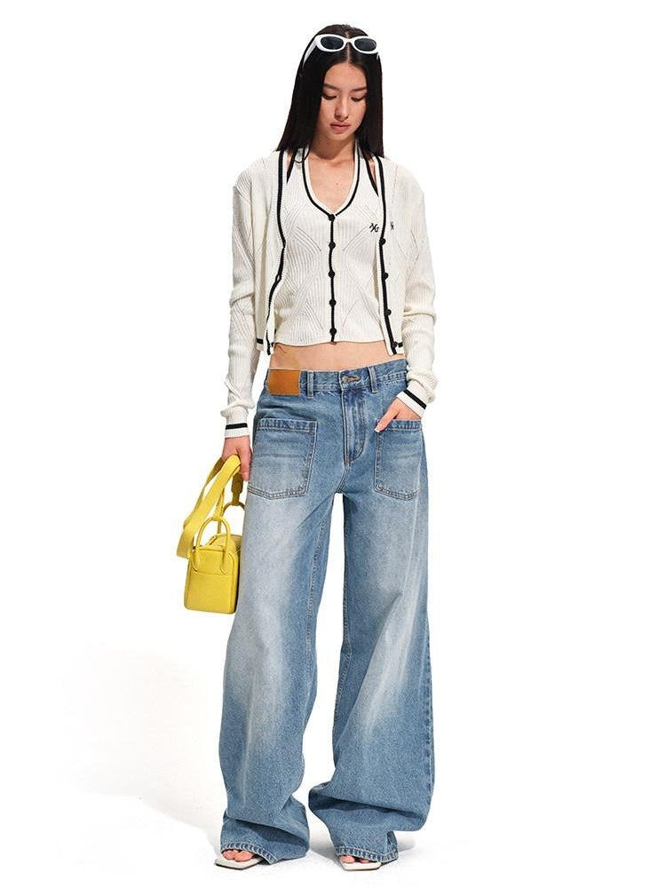 NAWSNOTAWEAR Washed Low Rise Glacier Blue Casual Loose Fit Zipper Wide Leg Jeans