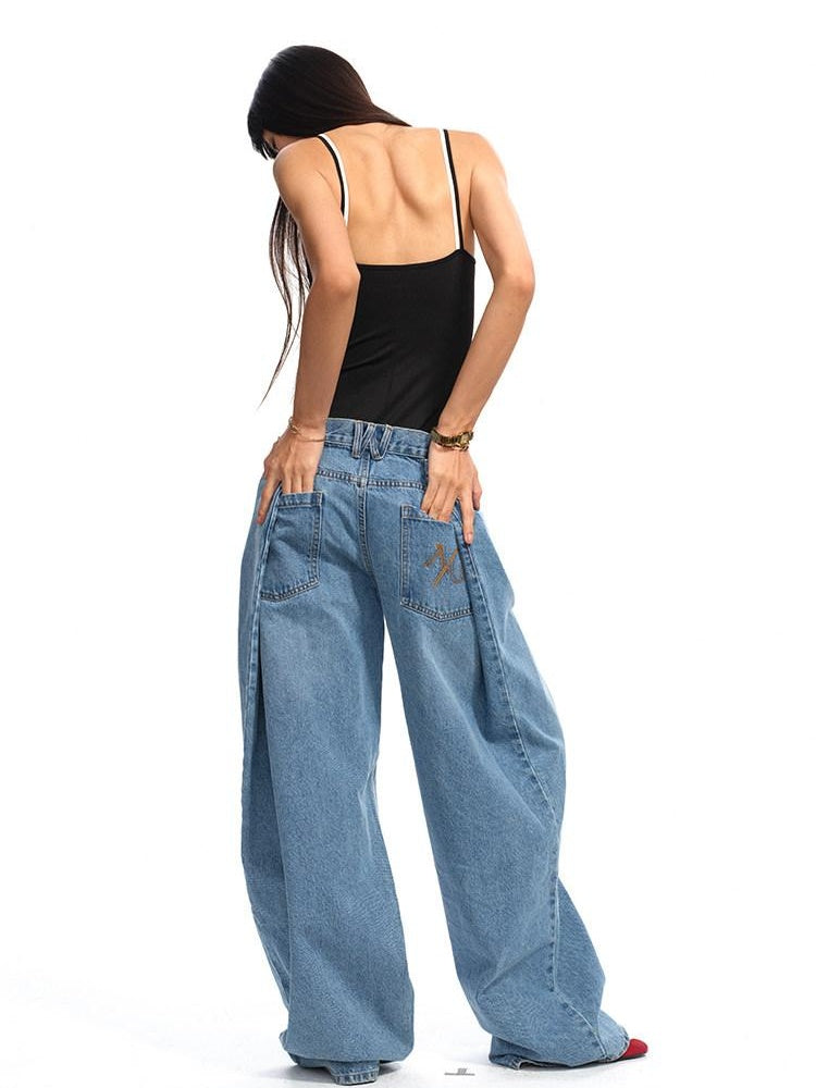 NAWSNOTAWEAR Washed Low Rise Glacier Blue Casual Loose Fit Zipper Wide Leg Jeans