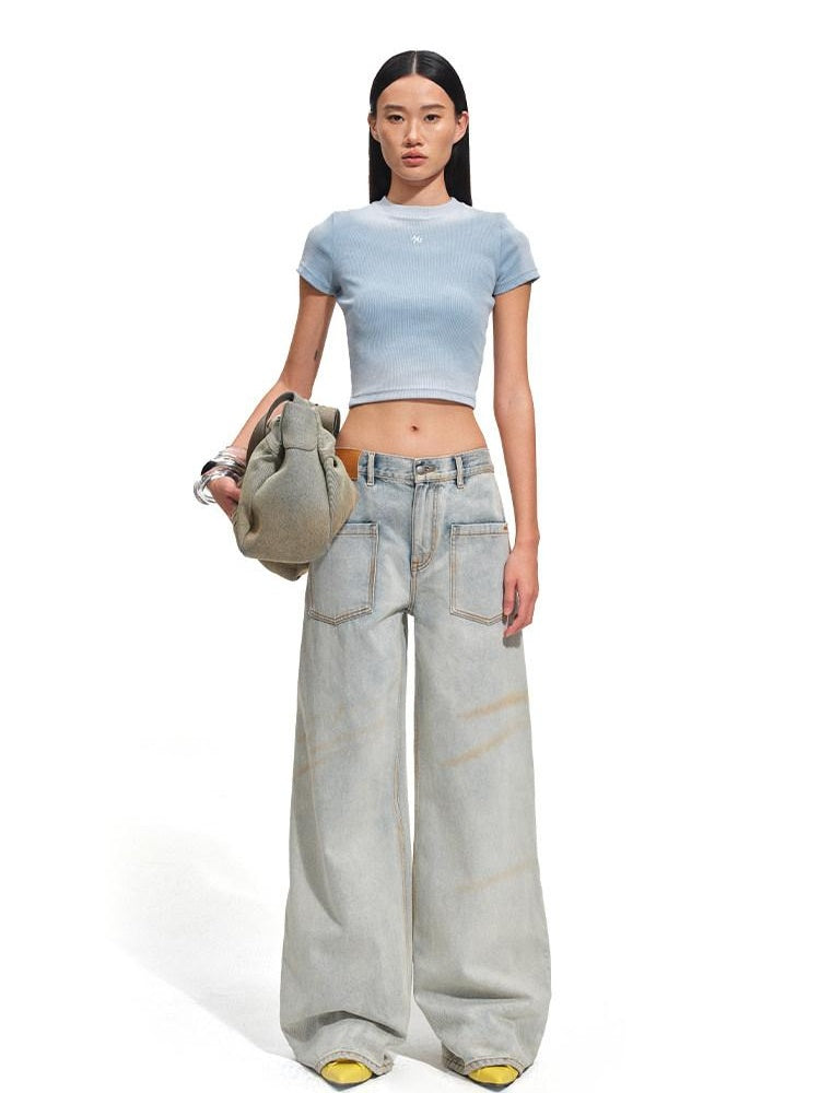 NAWSNOTAWEAR Washed Low Rise Glacier Blue Casual Loose Fit Zipper Wide Leg Jeans