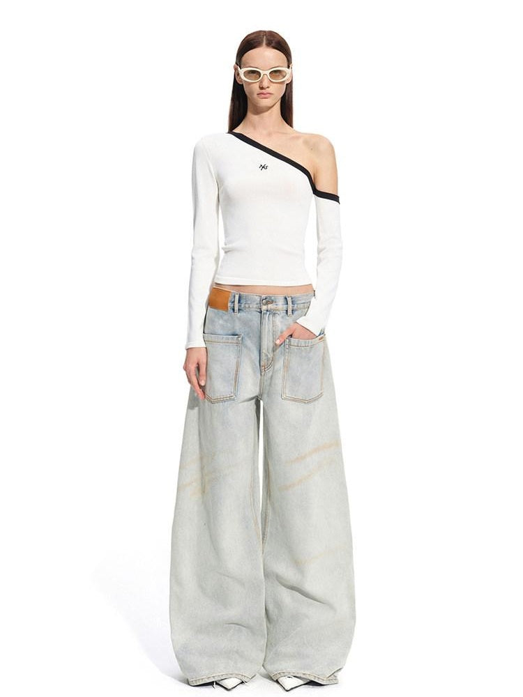 NAWSNOTAWEAR Washed Low Rise Glacier Blue Casual Loose Fit Zipper Wide Leg Jeans