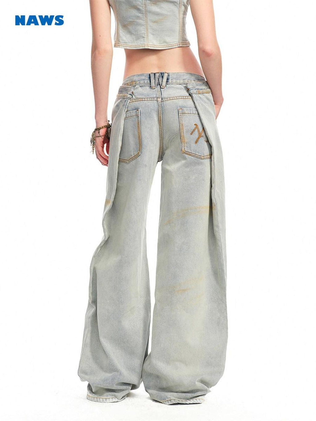 NAWSNOTAWEAR Washed Low Rise Glacier Blue Casual Loose Fit Zipper Wide Leg Jeans
