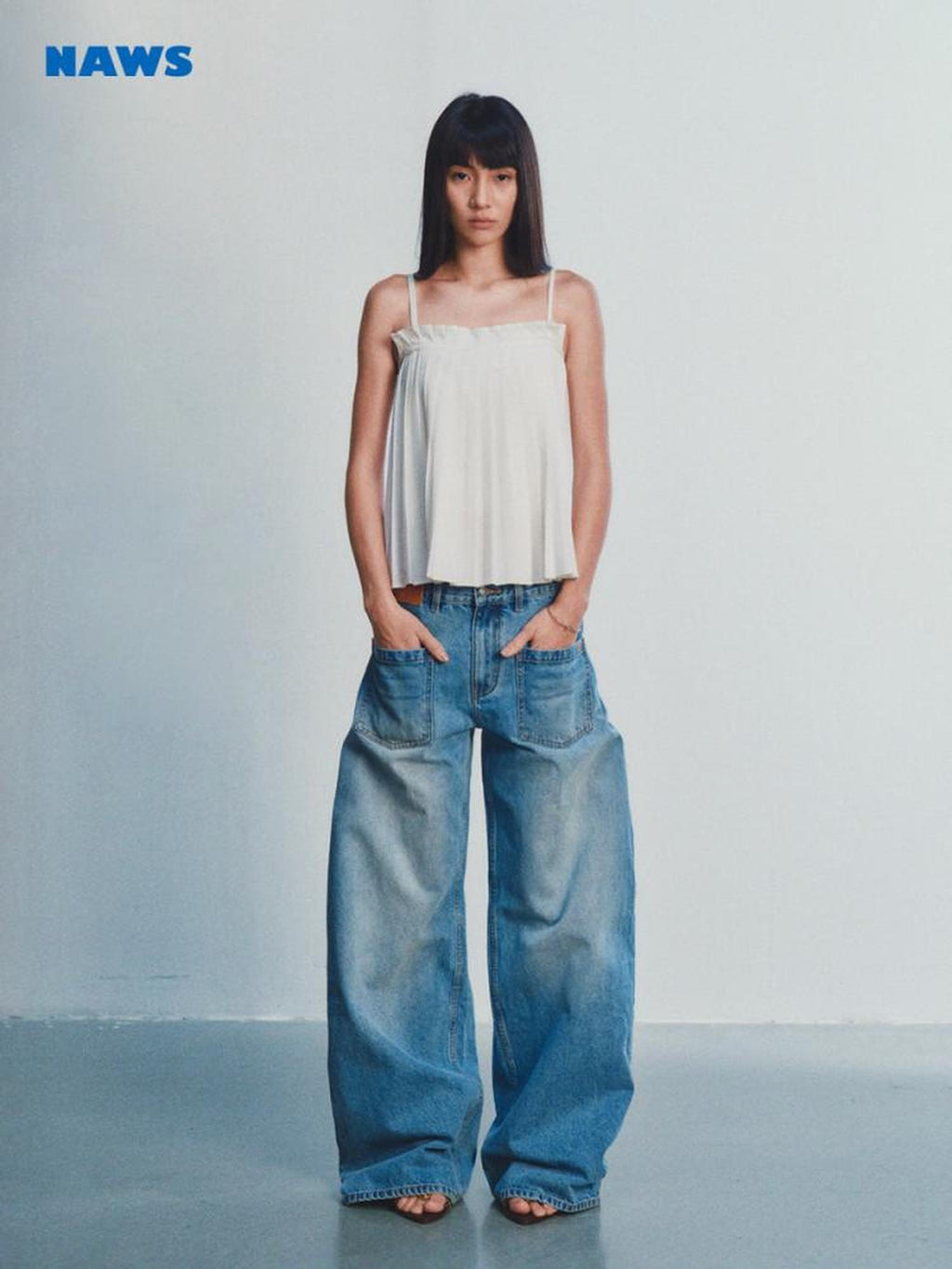 NAWSNOTAWEAR Washed Low Rise Glacier Blue Casual Loose Fit Zipper Wide Leg Jeans