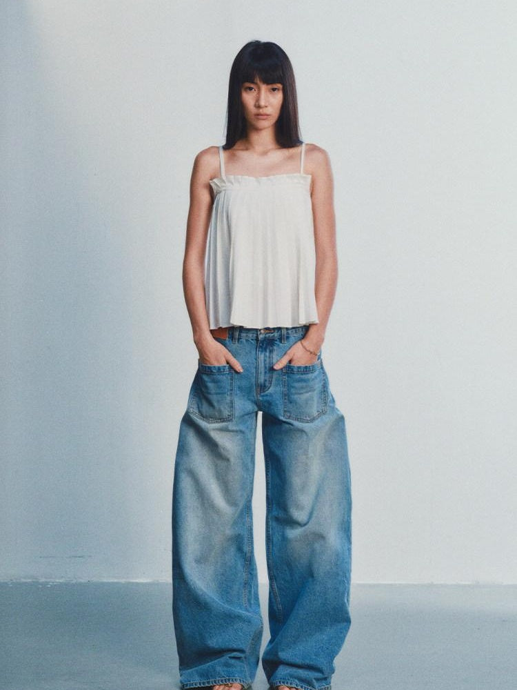NAWSNOTAWEAR Washed Low Rise Glacier Blue Casual Loose Fit Zipper Wide Leg Jeans