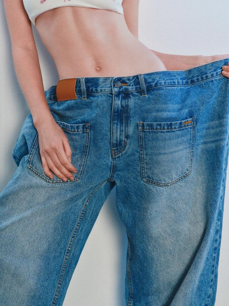 NAWSNOTAWEAR Washed Low Rise Glacier Blue Casual Loose Fit Zipper Wide Leg Jeans