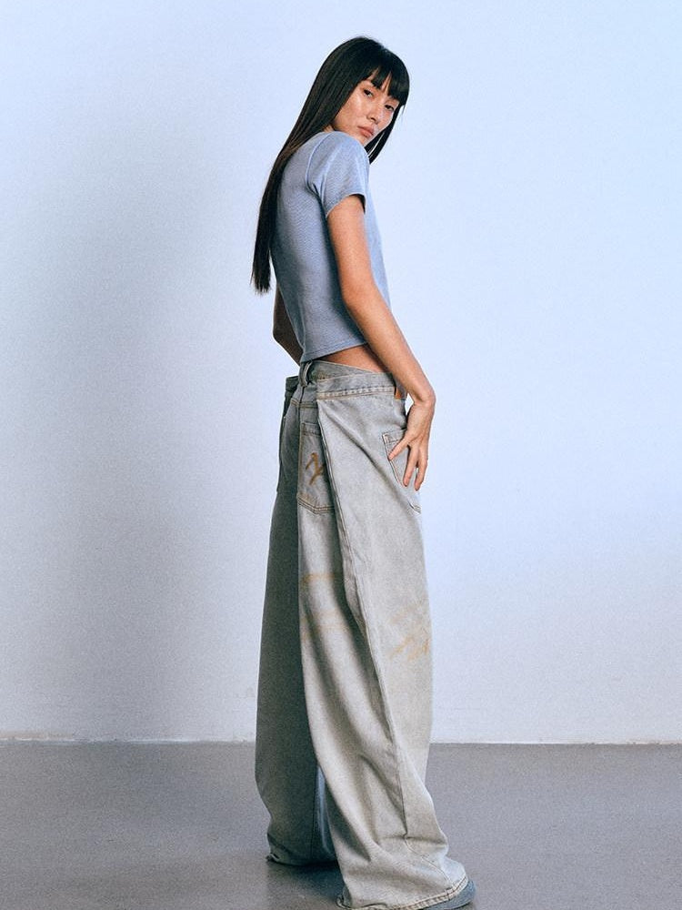 NAWSNOTAWEAR Washed Low Rise Glacier Blue Casual Loose Fit Zipper Wide Leg Jeans